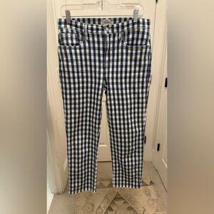J. Crew Navy and White Cropped Gingham Plaid Jeans, sz 29